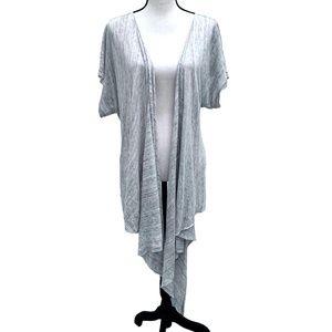 PURE DKNY GRAY MARLED LINEN SHORT SLEEVE MULTIWAY DRAPE FRONT OPEN CARDIGAN